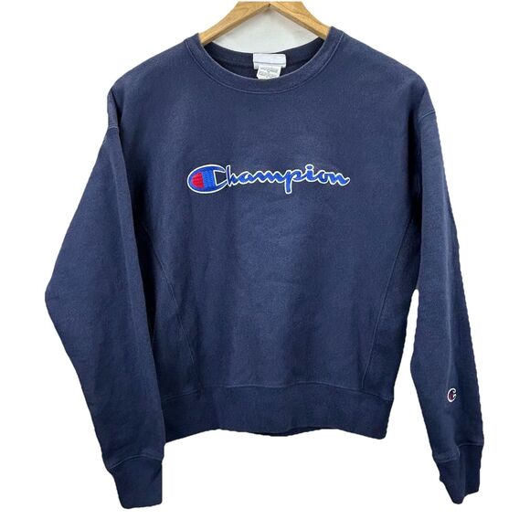 Champion Tops - VTG Champion Reverse Weave Women's Small Blue Sweatshirt 90s Spellout Logo Y2K